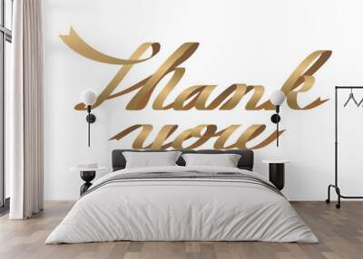 金のリボンで作った「thank you」の文字のベクターグラフィック Wall mural