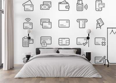 Minimal Set of Credit Card Line Icon Wall mural