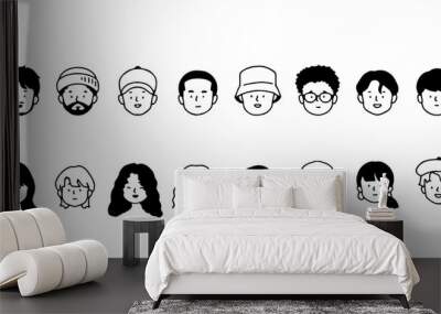 Outline avatars profile set office workers , hand-drawn icon style , flat line vector. Wall mural