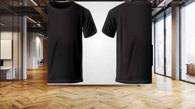 Blank black shirt mock up template, front and back view, isolated on white, plain t-shirt mockup. Tee sweater sweatshirt design presentation for print. AI generative Wall mural