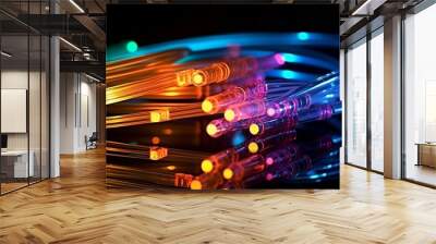 colored electric cables and led. optical fiber, intense colors, background for technology image and new business trends Finest generative AI. Wall mural