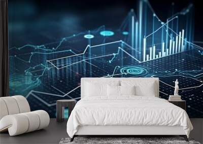 Finance and money technology background concept of business prosperity and asset management . Creative graphic show economy and financial growth. ai generated. Wall mural