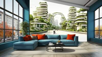 Sustainable urban design featuring eco-friendly elements. Peculiar AI generative image. Wall mural