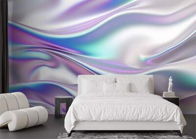 White abstract holographic background. Holograph color texture with foil effect. Halographic iridescent backdrop. Pearlescent gradient for design. ai generated Wall mural