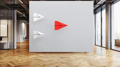 paper plane leadership concept - red paper plane leading the row Wall mural