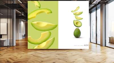 Creative layout made of avocado on the white and green background. Food concept. Macro concept. Wall mural