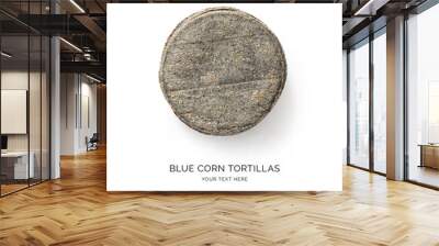 Creative layout made of blue corn tortilla on the white background. Flat lay. Food concept. Macro  concept. Wall mural