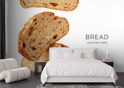 Creative layout made of bread on the white background. Food concept. Macro concept. Wall mural