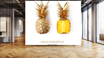 Creative layout made of gold pineapple.  Tropical flat lay. Food concept. Wall mural