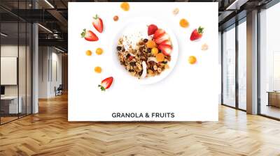 Creative layout made of granola with fruits isolated on white background.Flat lay. Food concept. Wall mural