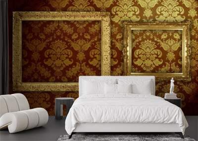 Grungy antique wallpaper background with frame. Wall mural