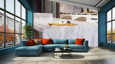 modern interior design of the kitchen island decorated with marble kitchen countertops  Wall mural