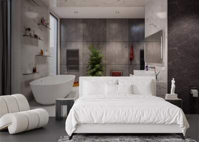 Residential interior of modern bathroom in luxury mansion, 3d rendering Wall mural