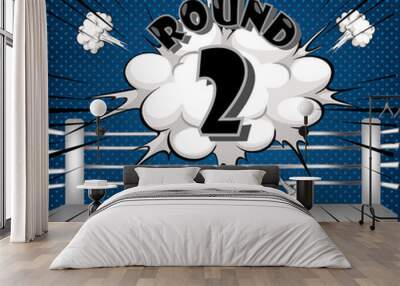 boxing ring corner with comic style blue Round2 Wall mural