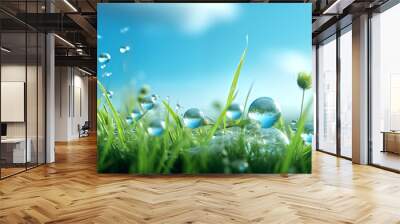 co 2 on green grass with eco car icons and icons Wall mural