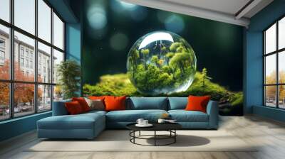 co 2 on green grass with eco car icons and icons Wall mural