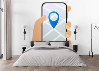 Map on phone my location with map navigation app on flat touch screen. Vector illustration Wall mural