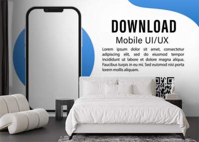 Mobile application download page. Smartphone with blank screen for applications. Download mobile UI/UX app. Download buttons. Mobile application banner page. Vector illustration Wall mural