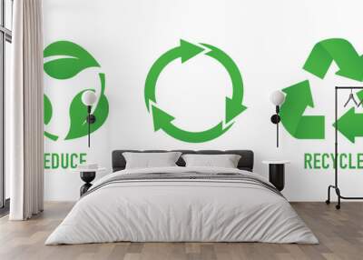 Reduce, reuse, recycle sign. Zero waste. Concept ecology, sustainability, conscious consumerism, renew. Ecology vector web banner. Vector illustration Wall mural