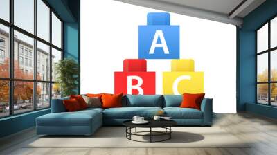 Сolorful building block toy. Concept of building, industry, engineering, brainstorming, development. Constructor. Alphabet cubes with A,B,C letters in flat. Building blocks. Vector illustration Wall mural