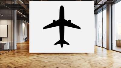 black plane icon, airplane sign, isolated on the white background. Travel symbol in flat style. Wall mural