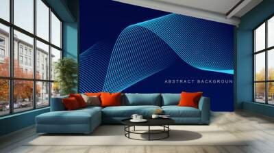 Abstract glowing wave lines on dark blue background. Dynamic wave pattern. Modern flowing wavy lines. Futuristic technology concept. Suit for banner, poster, cover, brochure, flyer, website Wall mural