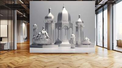 Sliver luxury mosque, space for text, good for Ramadan design - generative ai - generative ai - generative ai Wall mural