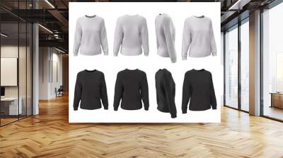 Female isolated sweatshirt in black and white color. 3d realistic mock up of clothes. Front, back, side views. Wall mural