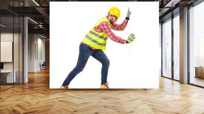 Manual worker pushing white wall Wall mural