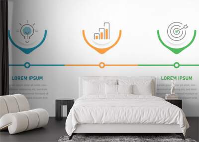 An infographic timeline consisting of 3 stages can be used for presentations Wall mural