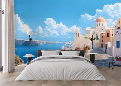 A beautiful summer day in Santorini, Greece,  Wall mural