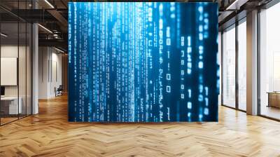 A blue background with white binary code cascading down the screen Wall mural