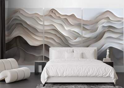 A set of three abstract 3d mountain landscape wall art panels Wall mural