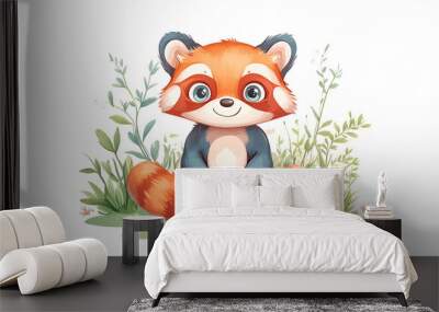 Adorable Red Panda Sitting in the Grass - Perfect for Children's Books and Illustrations Wall mural