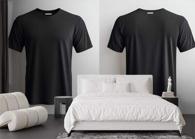 Blank black clean tshirt mockup isolated in front and back views 3D rendering Empty gray undershirt model mockup Clear dark classic soccer shirt template Wall mural