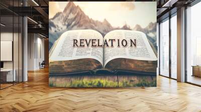 Book of Revelation Open bible revealing the name of the book of the bible in a epic cinematic presentation Ideal for slideshows bible study banners landing pages Wall mural