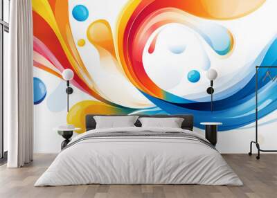 Curved motion Abstract banner design shape dynamic fluid graphic bright colourful curve paint illustration wave drops colours white modern liquid explosion colorful background circle pattern flo Wall mural