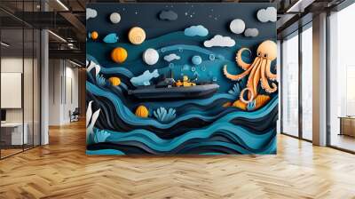 Dive into Adventure with this Stunning Paper Art Illustration Wall mural