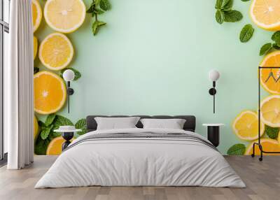 Fresh Citrus Fruit and Mint Leaves - Perfect for Summer Drinks or Recipes Wall mural