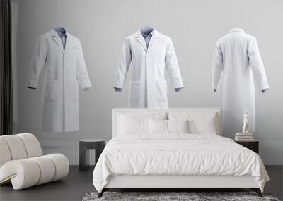 Front and side views of a white lab coat mockup Wall mural