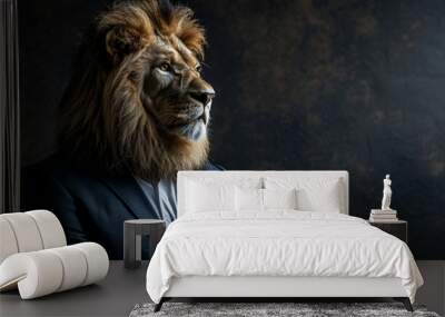 Lion businessman in a suit copy space corporate company entrepreneur manager or boss CEO leader success ambitious and confident director Wall mural