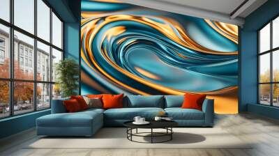 mesmerizing abstract composition of swirling blue and gold liquid metals creating a luxurious and hypnotic precious surface Wall mural