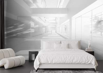 minimalist white architectural sketch of modern building interior perspective view Wall mural