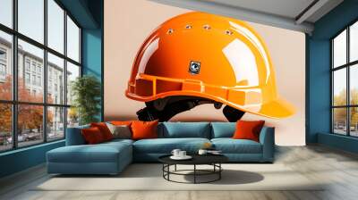 Orange Construction Hard Hat for Safety and Style Wall mural