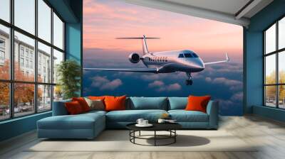 Private Jet Soaring Through the Clouds at Sunset - Luxury Travel Photography Wall mural