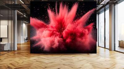 red powder explosion isolated on black background red dust particles splash Color Holi Festival Burst of colors series Vibrant contrast Celebration and creativity concept background texture 2 Wall mural