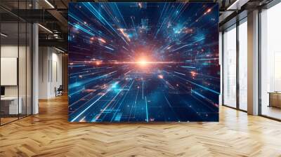 Scifi cyber space age material multifunctional background wall  Wide format panel design Dark galaxy light space travel scifi hand edited generative AI Wall mural