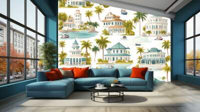 Seamless pattern with a retro southern resort. Vector illustration . Wall mural