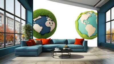 
Set of 3D cute happy cartoon earth environment day concept, isolated on white background,  Wall mural