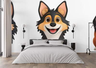 Set of 3D cute happy cartoon wolf, isolated on white background, Wall mural